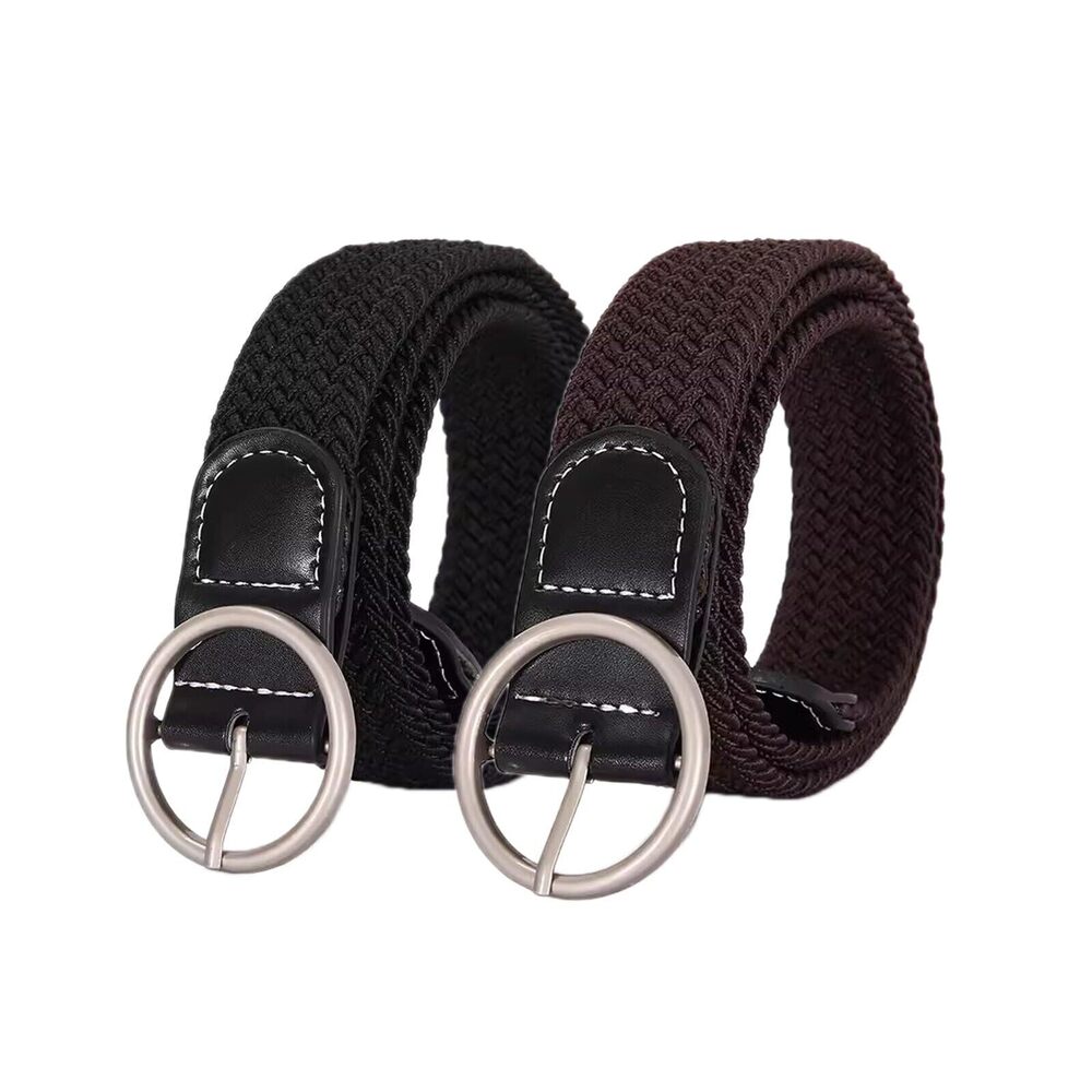 7952 2 Pack Women's Stretch Braided Web Belts Elastic For Jeans Casual